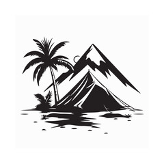 Desert Camp Vector image. Night Desert Camping Vector image isolated on white background.