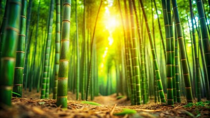 Miniature Giant Bamboo Forest, Tilt-Shift Photography, Fantasy Landscape, Surreal Nature Scene, Magical Plants