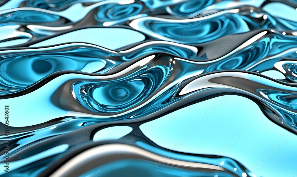 Aufkleber abstract wavy surface with blue and silver reflective patterns