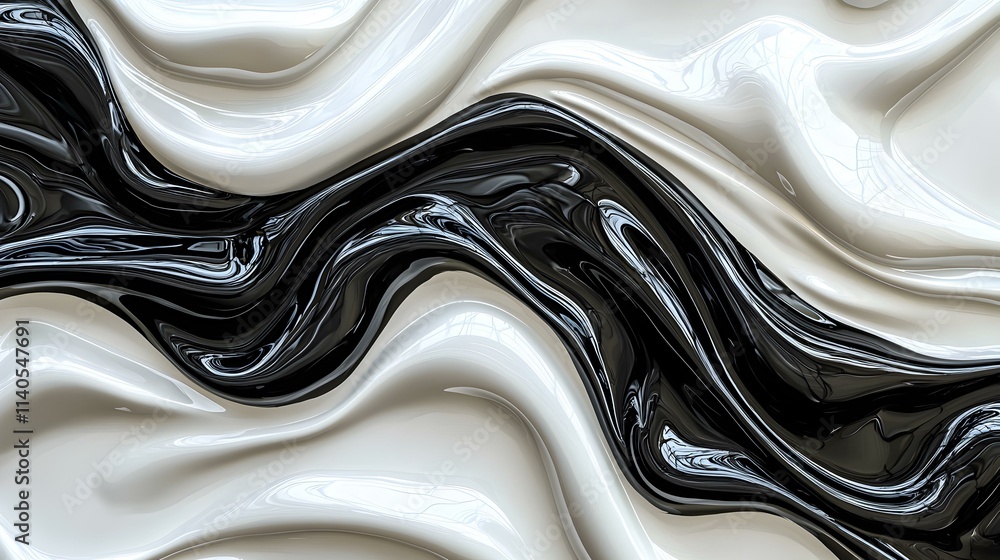 Poster abstract wave design with black and white fluid shapes and textures