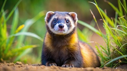 Fototapeta premium Steppe polecat in natural habitat