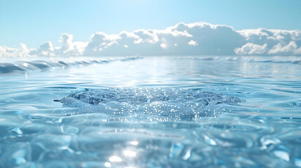 Obraz premium Water Texture with Blue Sky and White Clouds 3D Illustration