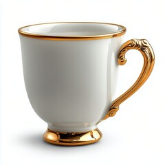 Elegant white cup with gold accents on display for tea or coffee time