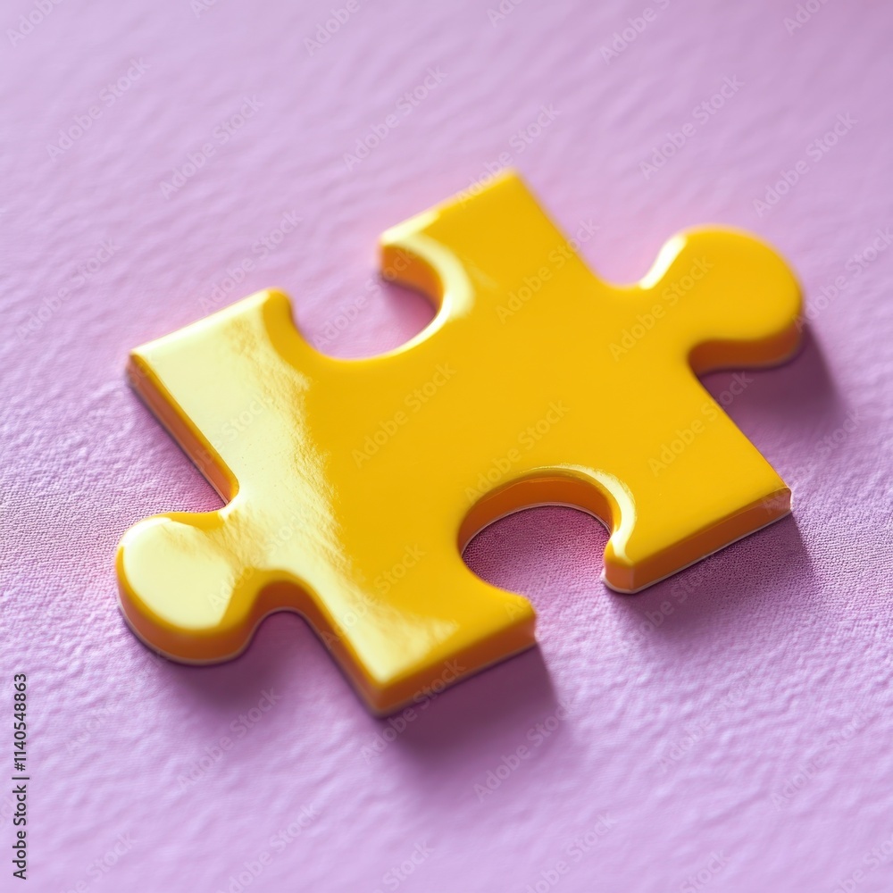 Poster a vibrant yellow puzzle piece on a soft pink background, symbolizing connection and problem-solving.