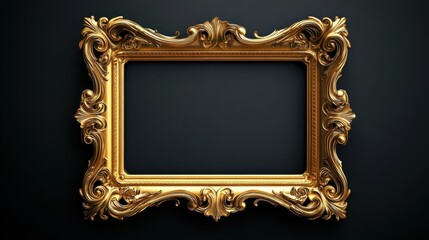 Ornate Vintage Gold Frame with Intricate Baroque Design on Black