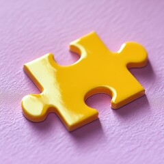 Obraz premium A vibrant yellow puzzle piece on a soft pink background, symbolizing connection and problem-solving.