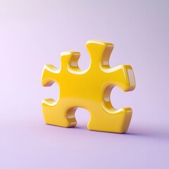 Obraz premium A bright yellow puzzle piece stands alone against a soft pastel purple background, symbolizing individuality and connection.