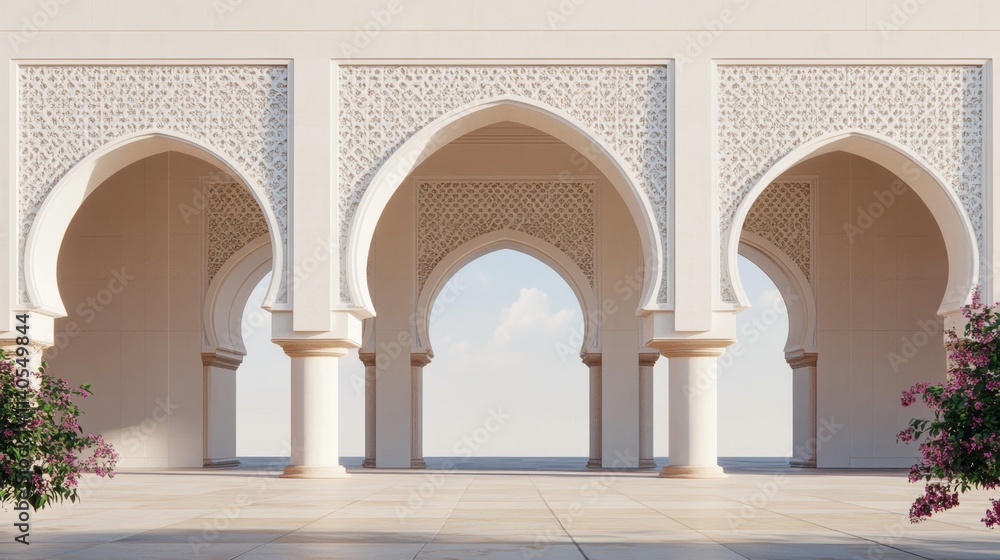 Poster elegant arched architecture with intricate patterns and soft lighting