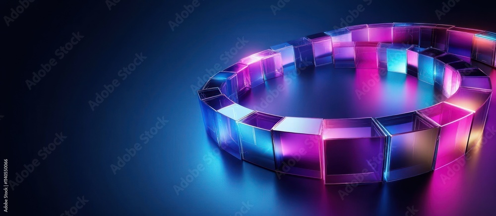 Poster abstract design featuring illuminated geometric shapes in vibrant colors.