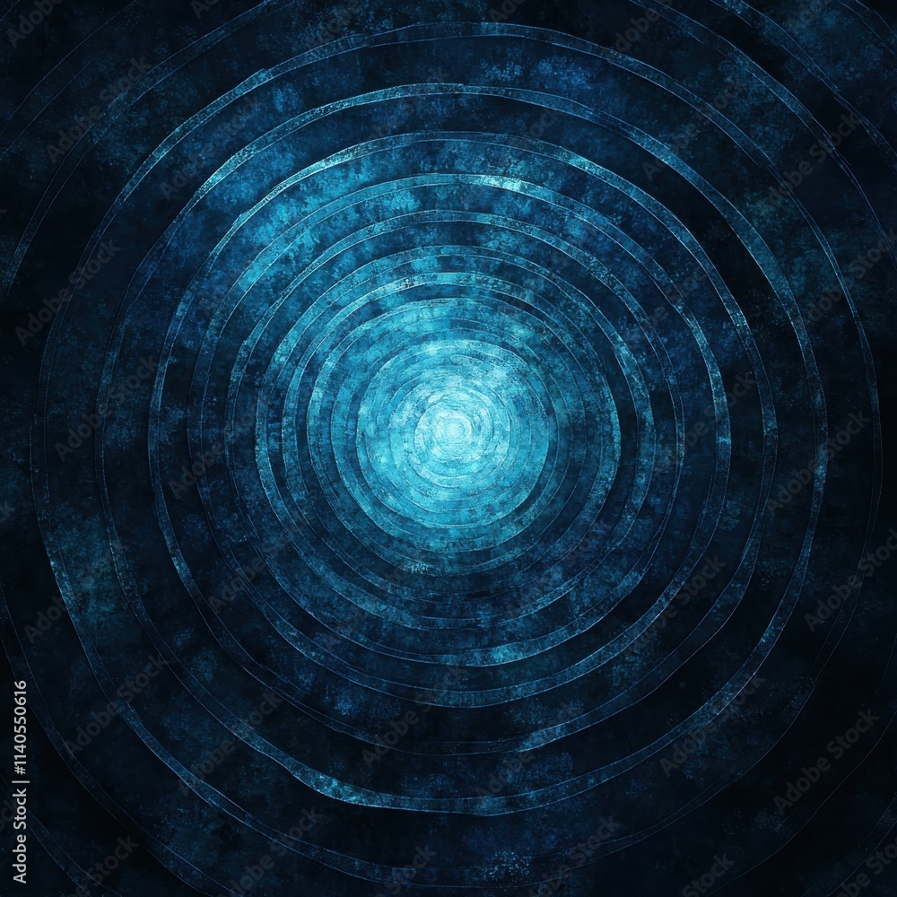 Poster abstract circular patterns in shades of deep blue create a mesmerizing sense of depth and tranquilit