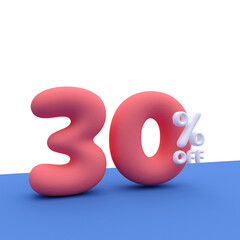 3D Render percentage number 30% for discount process