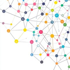 Abstract network connections with colorful nodes on a white background, representing technology and communication.