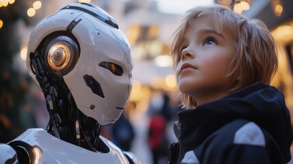Cosplayers in futuristic costumes interacting in an outdoor setting