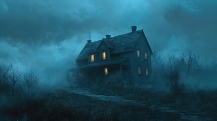 A Lonely House in a Foggy Night Setting