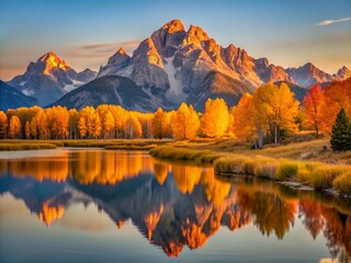 Fototapeta premium Minimalist Autumn Teton Photography: Scenic Grand Teton National Park Fall Landscape