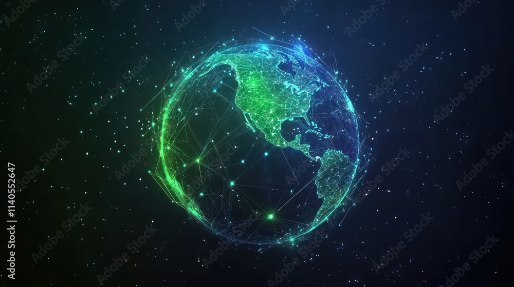 Poster a digital representation of earth with interconnected lines and glowing nodes, symbolizing connectiv