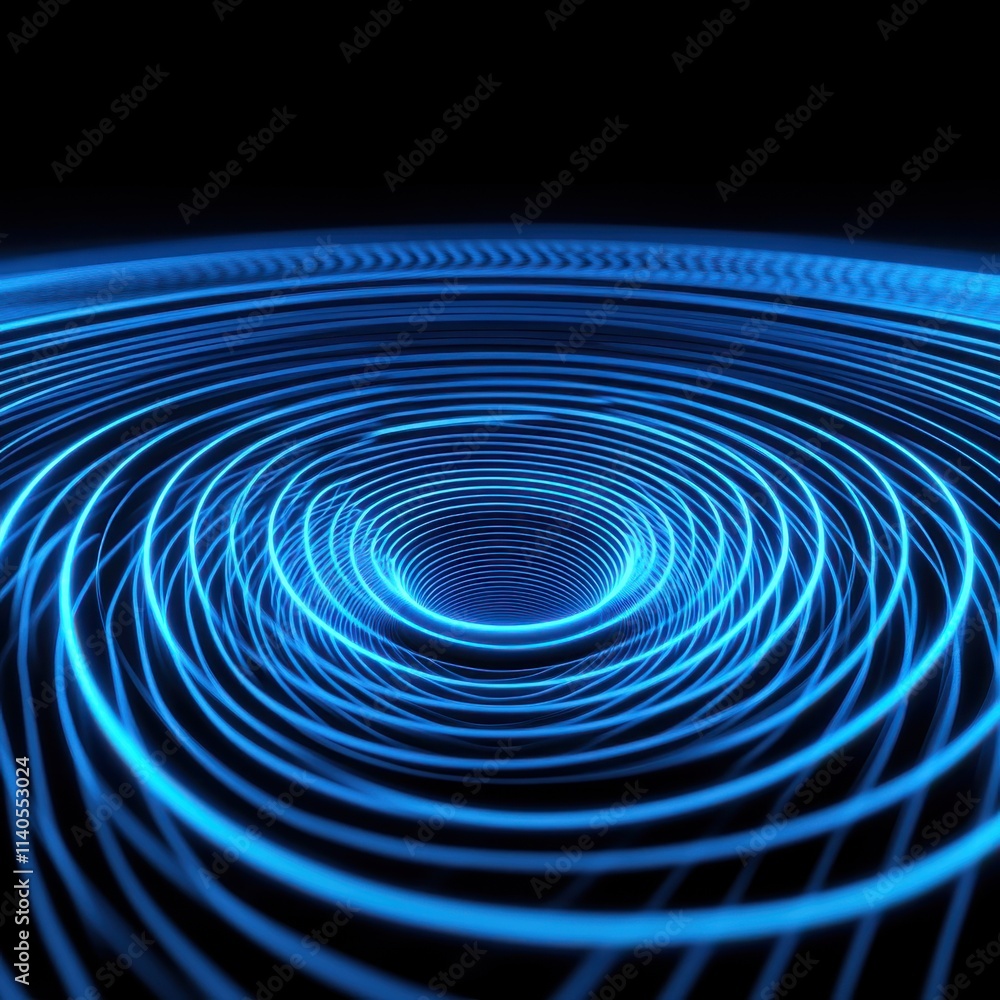 Poster a mesmerizing spiral of glowing blue lines creating a sense of depth and dimension.