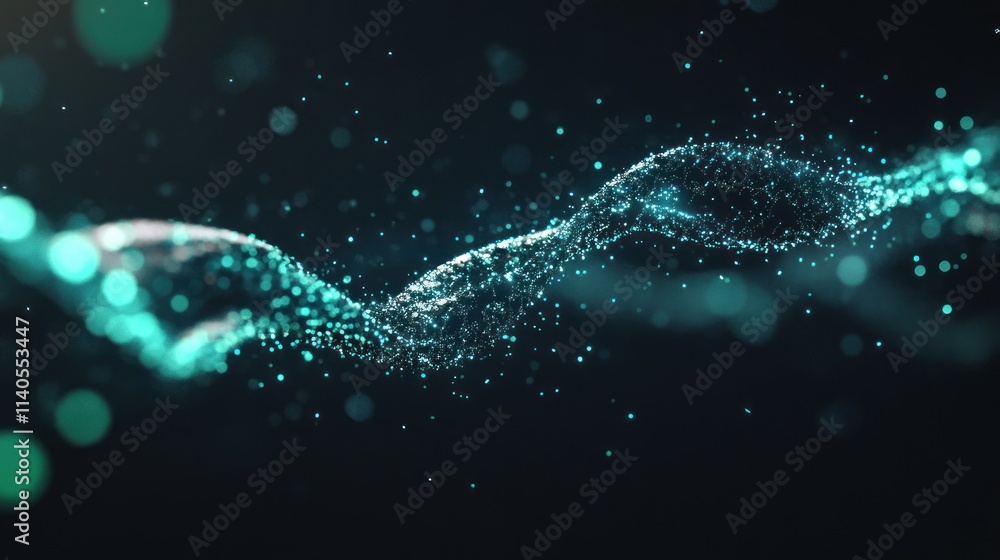 Poster a flowing wave of sparkling particles, representing energy or motion in a digital space.