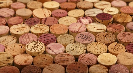 Close up background of used red wine corks