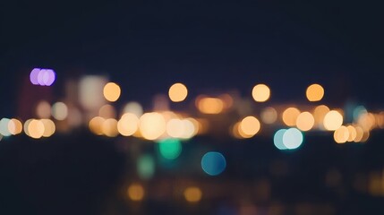 Blurred city lights at night creating enchanting dreamy atmosphere. Perfect background or foreground for digital media projects like graphic design, web pages, social media, app icons, advertising