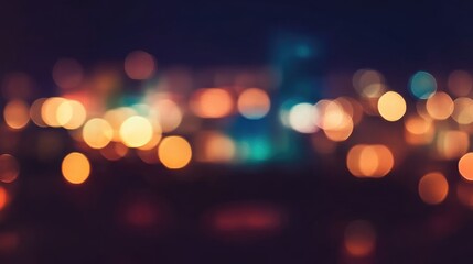 Blurred city lights at night creating enchanting dreamy atmosphere. Perfect background or foreground for digital media projects like graphic design, web pages, social media, app icons, advertising
