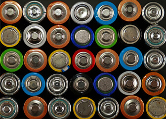 Close up background of various alkaline batteries