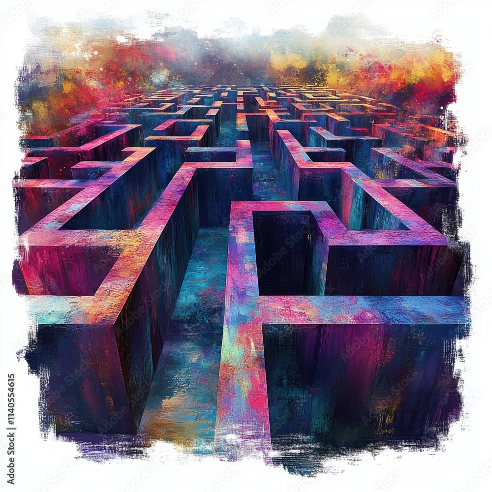 Aufkleber a mesmerizing maze of purple and blue, creating a surreal atmosphere filled with vibrant colors and 