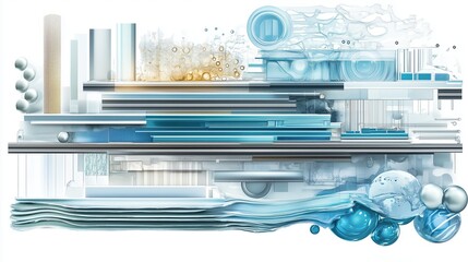 cross-section illustration showing the step-by-step process of microchip creation. Sequential panels revealing silicon wafer preparation, hotolithography, etching, doping, and final chip production. 