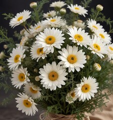 Obraz premium Dried white chrysanthemum flowers arranged in a loose, rustic bouquet with hints of dried greenery and twigs, wildflowers, landscape, dried greenery
