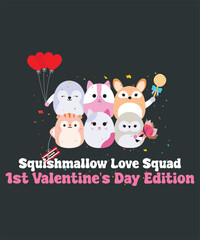 Squishmallow Love Squad 1st Valentine's Day Edition Vector Art Illustration For Home Decoration, Wall Art Presentation, T-shirt Printing and More.