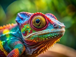 Fototapeta premium Minimalist Chameleon Color Photography: Vibrant Reptile, Colorful Skin, Nature Closeup