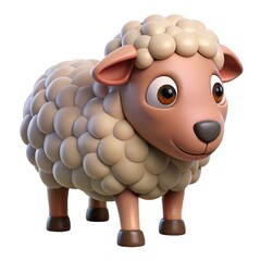 3D-Style Beautiful Sheep Clipart – Realistic Farm Animal Illustration on White Background