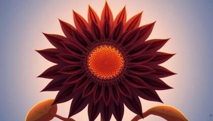 Fototapeta premium A vibrant, stylized sunflower with intricate petals and a glowing center against a soft background.