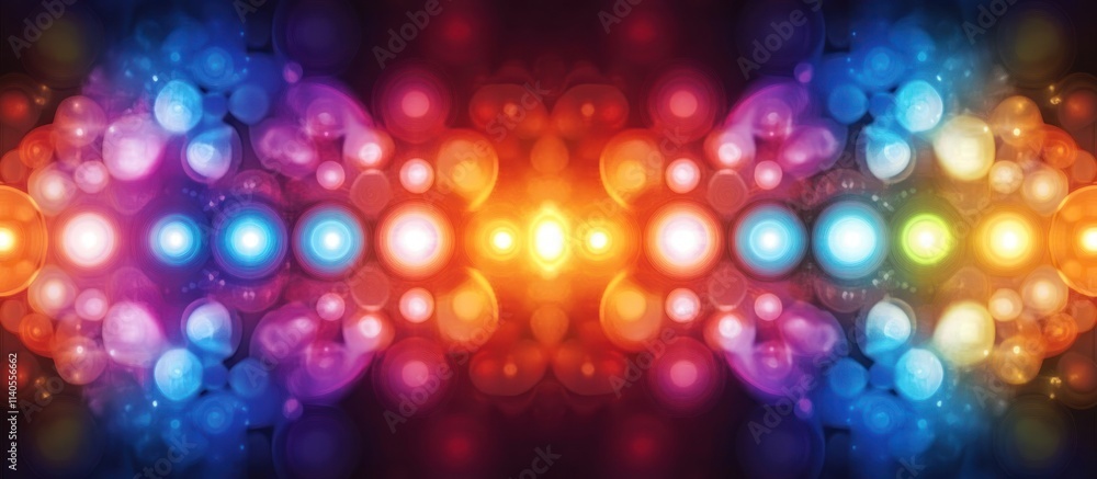 Sticker abstract colorful glowing lights bokeh background.
