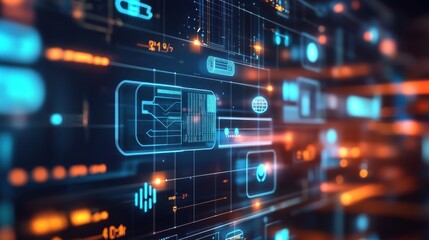 Obraz premium Abstract Digital Interface: Futuristic Technology and Data Visualization