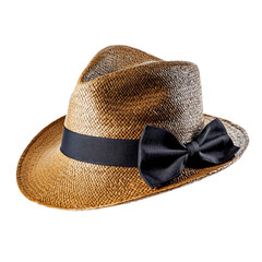 A stylish straw hat with a black bow, perfect for sunny outings.