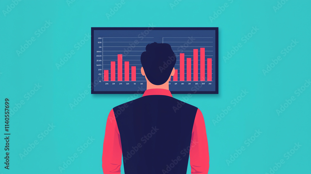 Poster analyzing data trends with bar graph presentation in modern office
