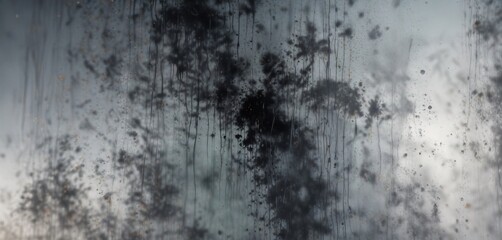 Obraz premium Foggy glass with condensation and black mould streaks, condensation, moldy glass, black mould