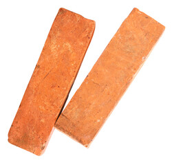 Top view of old red or orange bricks in stack isolated with clipping path in png file format