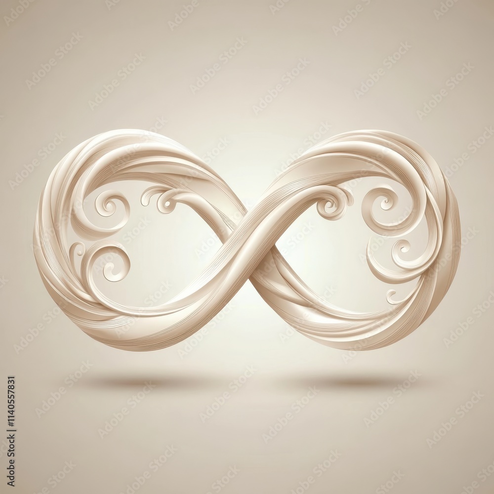 Poster elegant infinity symbol composed of flowing beige curves, creating a sense of continuity and harmony