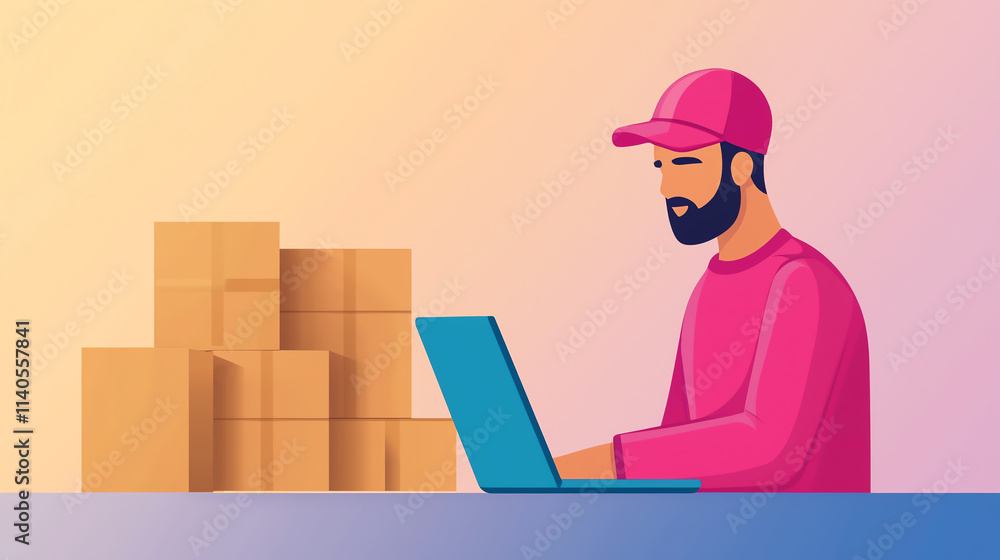 Poster efficient planner using software on laptop to manage shipments