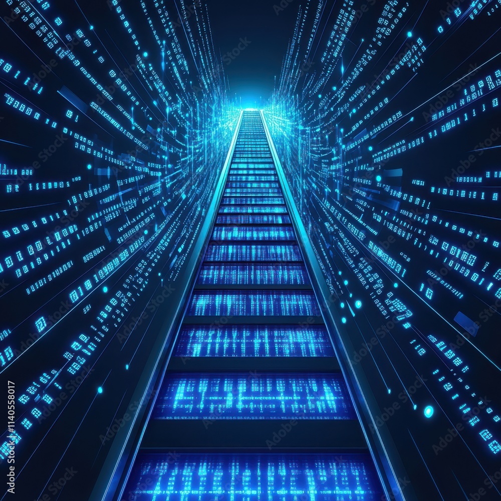 Aufkleber a mesmerizing digital staircase illuminated by vibrant blue data streams symbolizing advanced techno