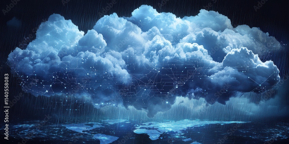Aufkleber a dramatic digital cloud filled with intricate patterns, symbolizing technology and connectivity in 