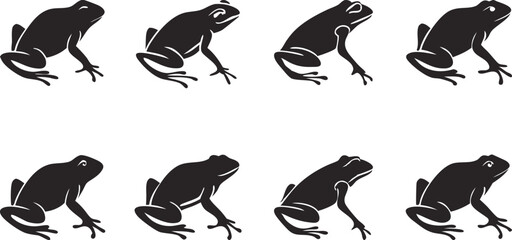 Frog silhouette vector art set in different styles, using black color illustration designeps