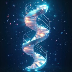 Obraz premium A glowing, luminous DNA double helix twisting in a cosmic backdrop, radiating energy and beauty.