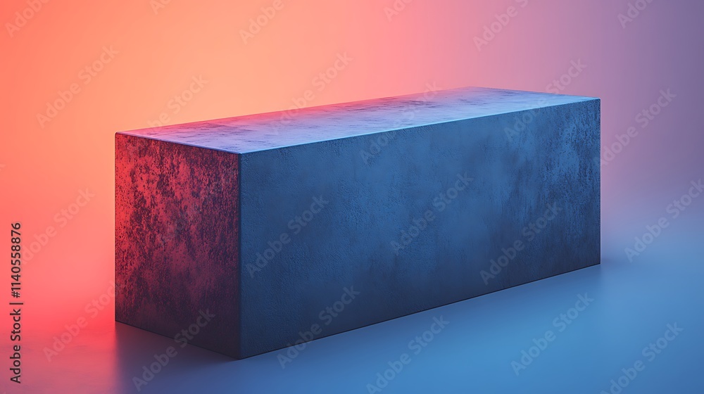 Poster blue concrete block illuminated by red and blue gradient light.