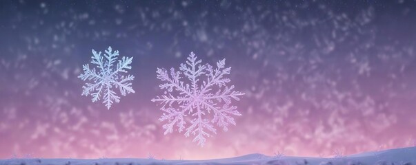 gentle and lacy snowflakes fall from the sky onto a calming blue and pink gradient , lacy, gradient, calming