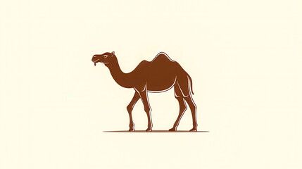 Brown dromedary camel walking in minimalist style