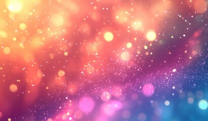 Fototapeta premium Beautiful abstract glitter background with bokeh lights, featuring shiny, colorful particles on a rainbow gradient backdrop. Ideal for designs, banners, or presentations. Vector illustration
