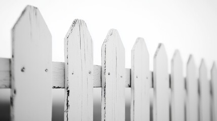 Fototapeta premium White picket fence with bright sunlight behind it